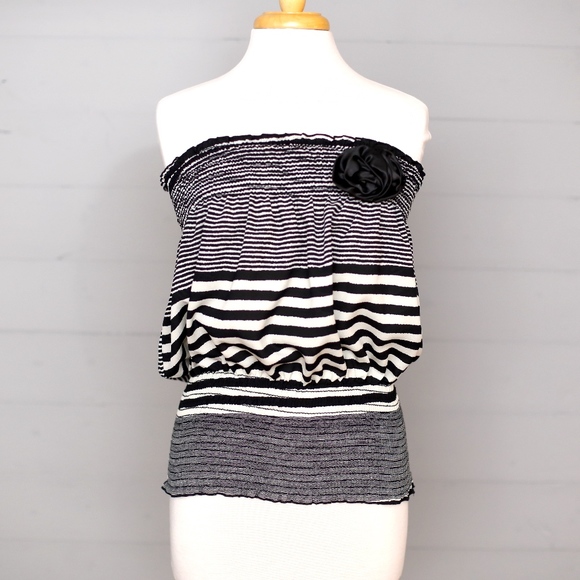 Dori Tops - Strapless Black and Ivory Dressy Top